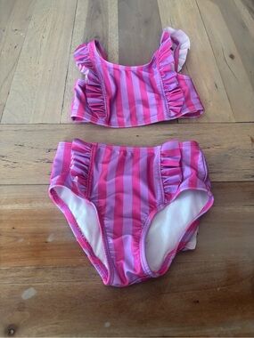 Cat & Jack Pink Striped Ruffle Two-Piece Swim Set